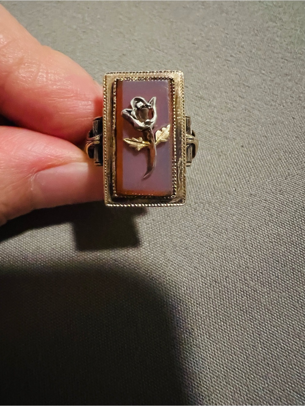 Victorian 14K Gold Carnelian & Diamond Rose Ring sz 5.25 - Picture 5 of 9